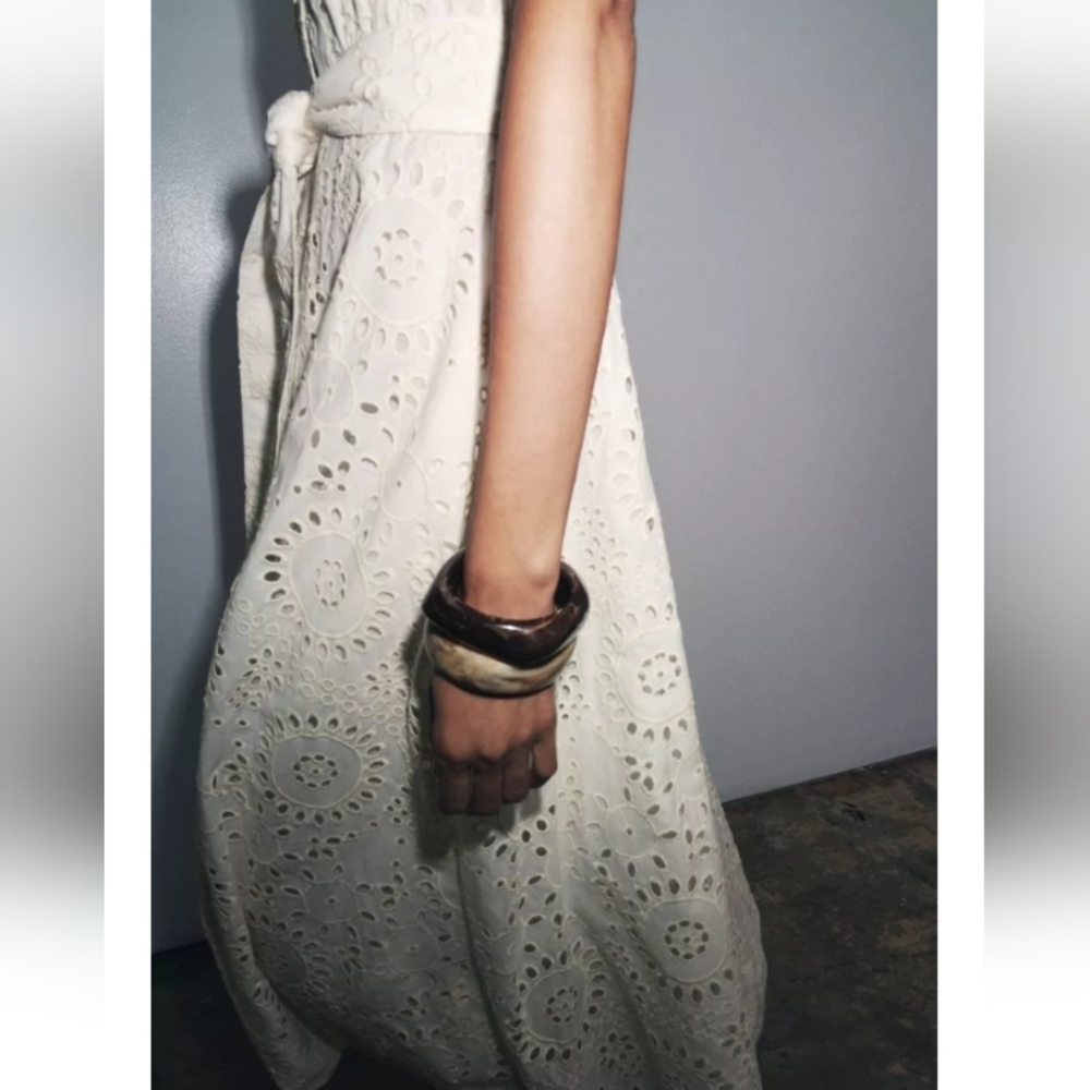 Zara Zw Collection Embroidered Cream Lace Midi Dress Sz-M - Picture 5 of 16